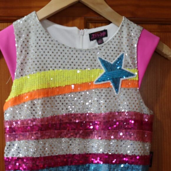 JoJo Siwa Silver Sequin Jumpsuit with Pink and Blue Accents - Picture 2 of 15